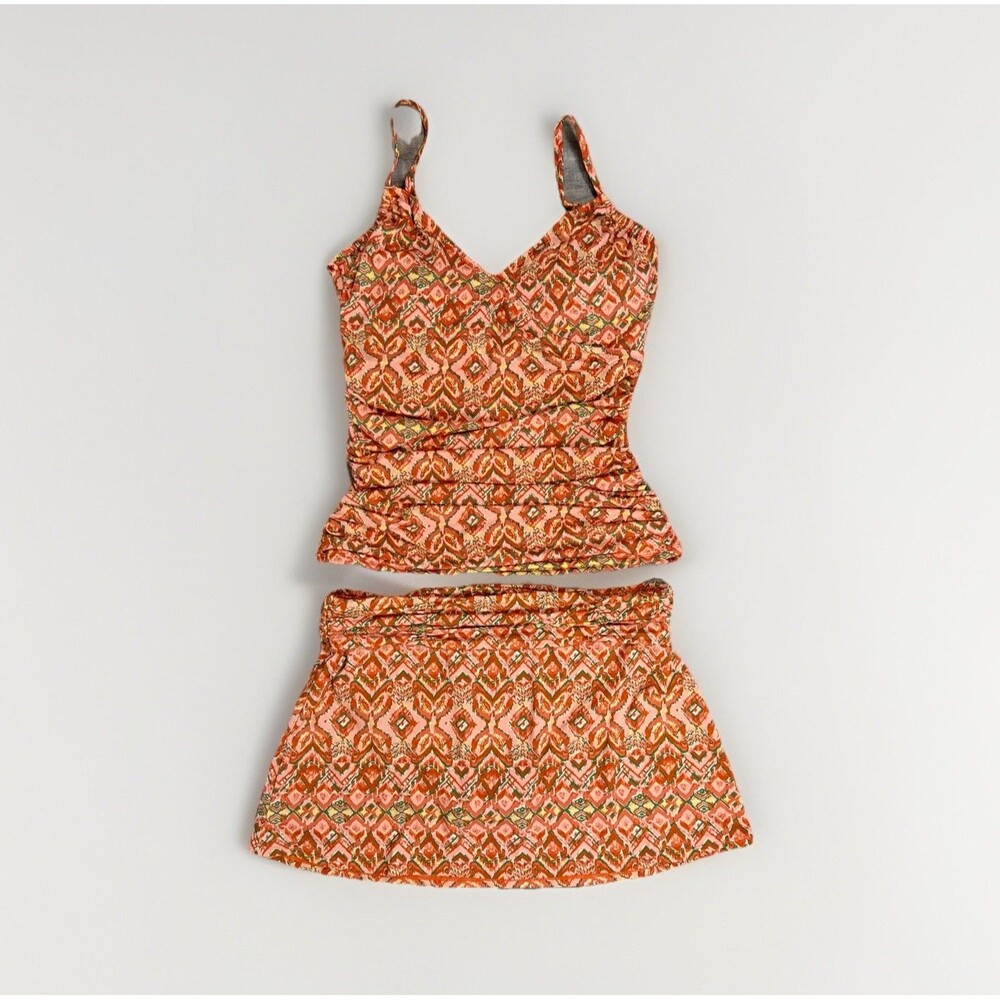 Garnet Hill Orange Patterned One-Piece Swimdress